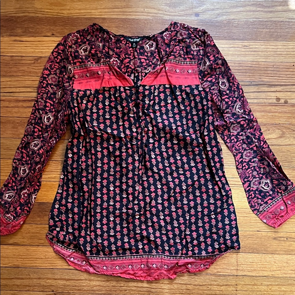 Lucky Brand Black and Red Patterned Blouse
